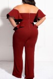 Blue Sexy Casual Solid Backless Off the Shoulder Plus Size Jumpsuits