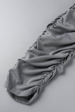 Dark Gray Casual Solid Fold Pants U Neck Sleeveless Two Pieces