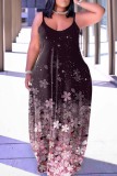 Black Pink Sexy Casual Print Backless Spaghetti Strap Long Dress Dresses