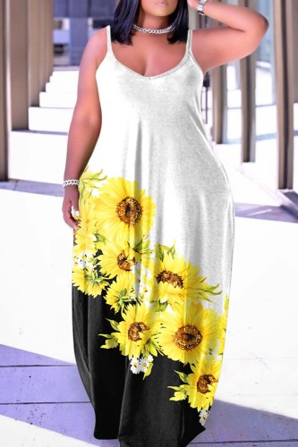 White Black Sexy Print Backless Spaghetti Strap Long Dress Dresses