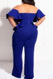 Red Sexy Casual Solid Backless Off the Shoulder Plus Size Jumpsuits