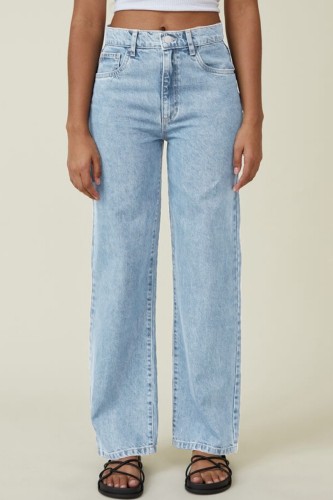 Light Blue Casual Butterfly Print Patchwork High Waist Regular Denim Jeans