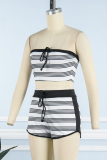 Stripe Sexy Casual Striped Print Backless Strapless Sleeveless Two Pieces