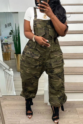 Camouflage Casual Street Print Camouflage Print Loose Jumpsuits