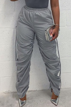 Grey Casual Solid Patchwork Draw String Fold High Waist Pencil Solid Color Bottoms