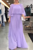 Purple Casual Solid Patchwork O Neck Long Dress Dresses