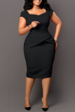 Black Elegant Solid Patchwork Square Collar One Step Skirt Dresses