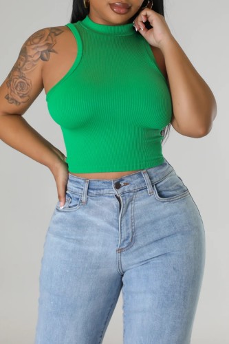 Green Casual Solid Basic Half A Turtleneck Tops