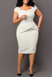 White Elegant Solid Patchwork Square Collar One Step Skirt Dresses