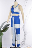 Blue Casual Solid Patchwork U Neck Sleeveless Two Pieces