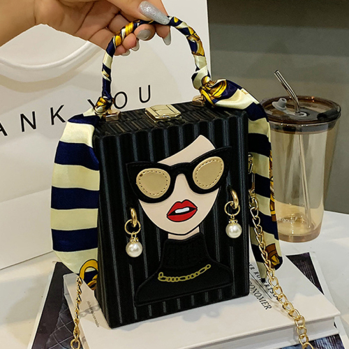 Black Casual Print Patchwork Chains Bags