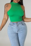 Green Casual Solid Basic Half A Turtleneck Tops