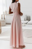 Pink Casual Solid Frenulum V Neck Long Dress Dresses