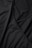 Black Casual Solid Backless O Neck Short Sleeve Dress Dresses