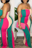 Colour Sexy Striped Patchwork Strapless Boot Cut Jumpsuits