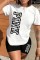White Casual Print Letter O Neck Short Sleeve Two Pieces