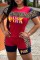 Red Casual Street Print Patchwork Letter O Neck Short Sleeve Two Pieces