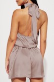 Green Sexy Casual Solid Bandage Backless Halter Regular Romper