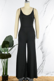 Black Sexy Casual Solid Backless Spaghetti Strap Regular Jumpsuits