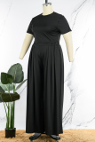 Black Casual Solid Basic O Neck Plus Size Two Pieces