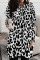 Black White Casual Print Leopard Patchwork O Neck Irregular Dress Dresses