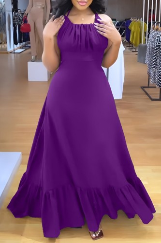 Purple Sexy Casual Solid Bandage Backless O Neck Long Dress Dresses