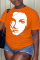 Orange Casual Street Print Patchwork O Neck T-Shirts