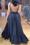 Black Sexy Casual Solid Bandage Backless O Neck Long Dress Dresses