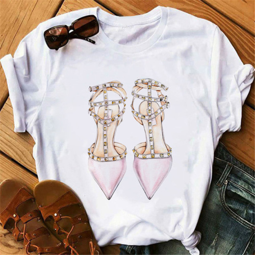 Light Pink Casual Print Basic O Neck T-Shirts