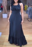 Black Sexy Casual Solid Bandage Backless O Neck Long Dress Dresses