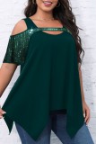 Black Casual Solid Hollowed Out Patchwork O Neck Plus Size Tops