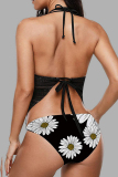 Colour Sexy Print Bandage Patchwork Backless Swimwears (With Paddings)