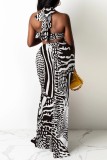 Black Sexy Print Bandage Backless Halter Sleeveless Two Pieces