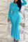 Blue Sexy Solid Patchwork O Neck Long Sleeve Dresses