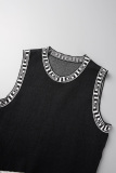 Black Casual Print Patchwork O Neck A Line Dresses