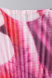 Stripe Casual Elegant Gradual Change Print Patchwork Fold O Neck Short Sleeve Two Pieces