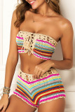 Red Sexy Bandage Hollowed Out Patchwork Swimwears