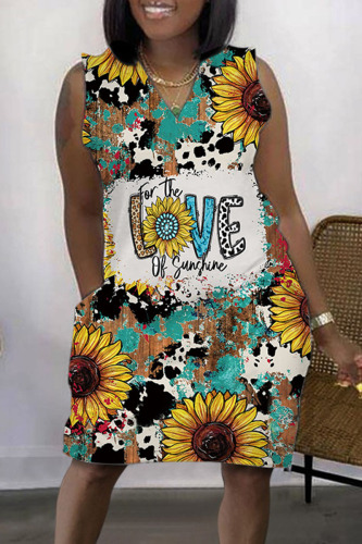 Colour Casual Print Patchwork V Neck Straight Dresses
