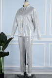 Silver Street Bronzing Patchwork Turndown Collar Long Sleeve Two Pieces