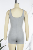 Grey Sexy Casual Solid Hollowed Out Backless U Neck Skinny Romper