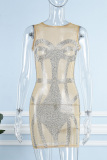 White Sexy Patchwork See-through O Neck Sleeveless Dress Dresses