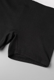 Black Casual Sportswear Patchwork Contrast O Neck Short Sleeve Two Pieces