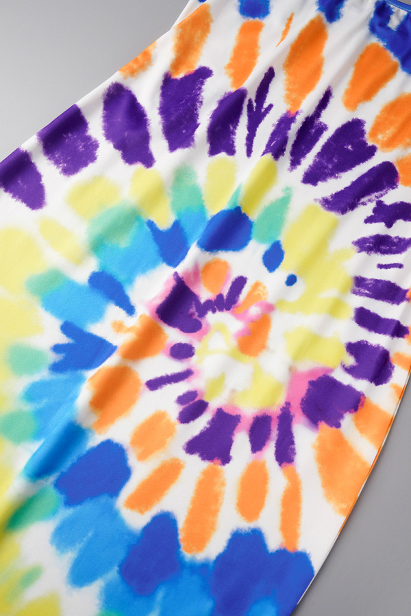 Sexy Print Tie Dye Backless V Neck Dress