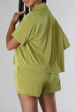 Fruit Green Sexy Casual Solid Frenulum Shirt Collar Short Sleeve Three Piece Set