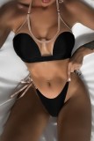 Black Sexy Solid Bandage Patchwork Backless Swimwears (With Paddings)