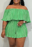 Green Sexy Solid Patchwork Fold Off the Shoulder Straight Rompers