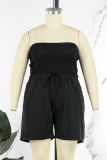 Black Casual Solid Backless Strapless Plus Size Romper