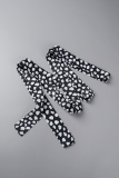Black Casual Print Polka Dot Bandage Patchwork Buckle With Belt Turndown Collar Plus Size Jumpsuits