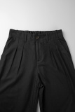 Black Casual Solid Patchwork High Waist Straight Solid Color Bottoms