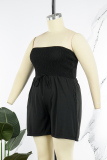 Black Casual Solid Backless Strapless Plus Size Romper